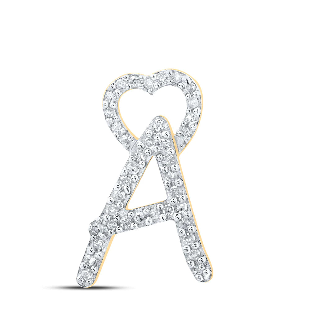 10k Gold 1/8 ct Diamond Heart Initial Pendant