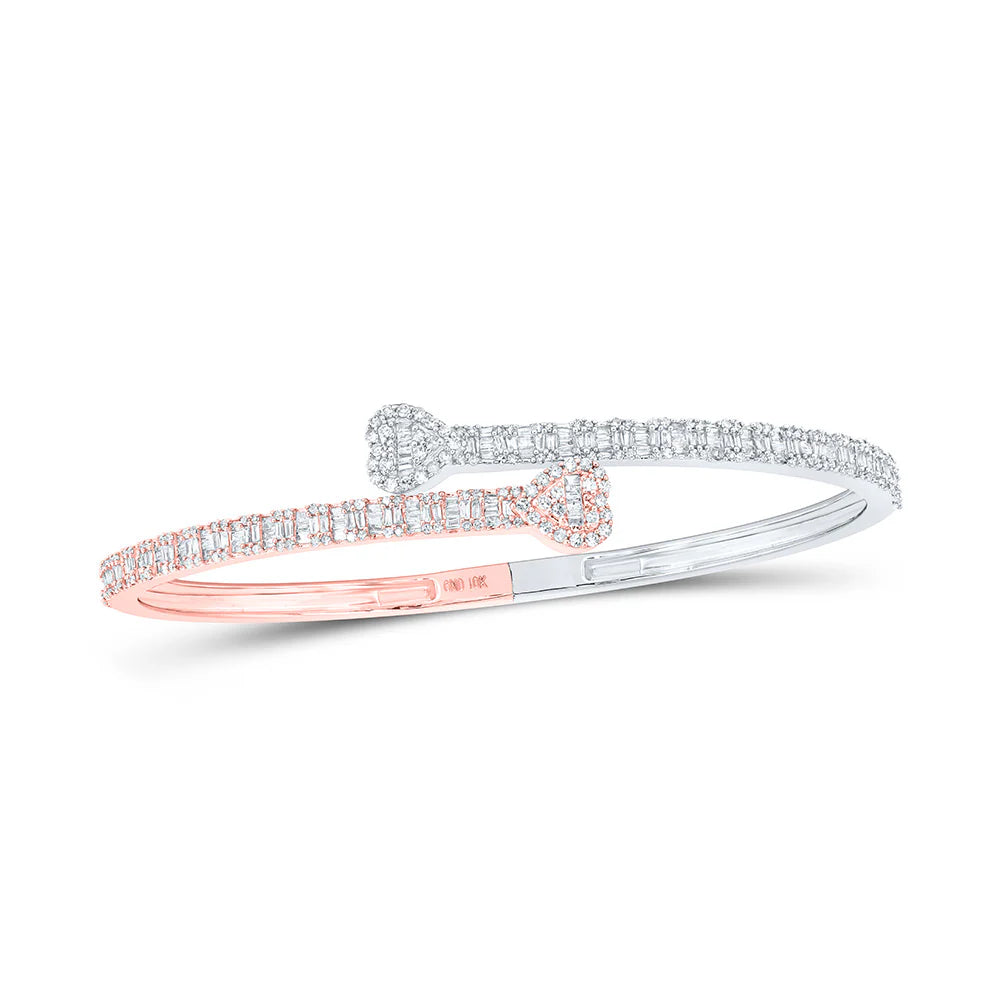 10k Gold 1 5/8 ct Baguette Diamond Heart Cuff Bracelet