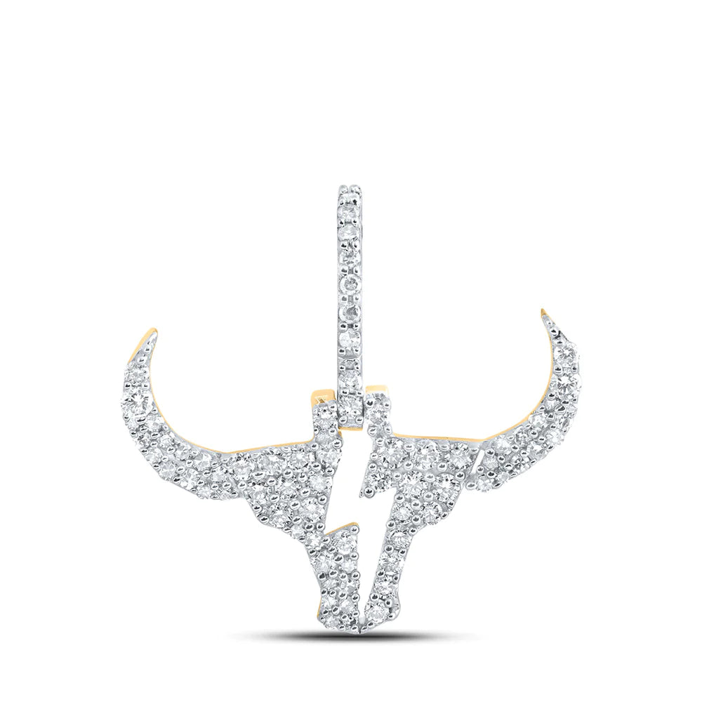 10k Gold 1/2 ct Diamond Bull Head Bolt Pendant