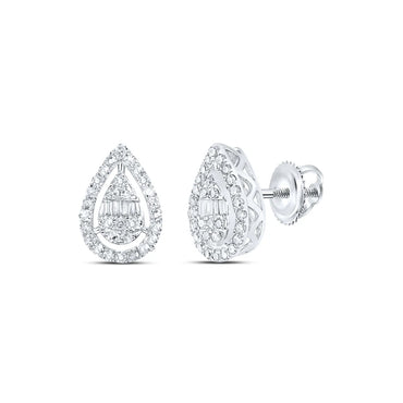 10k Gold 3/8 ct Baguette Diamond Teardrop Earrings
