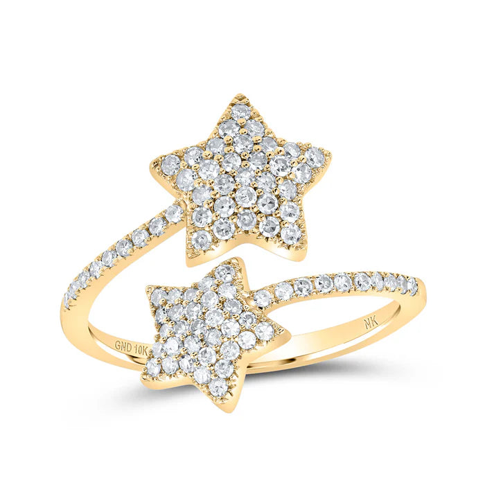 10k Yellow Gold 1/2 ct Diamond Cuff Star Ring