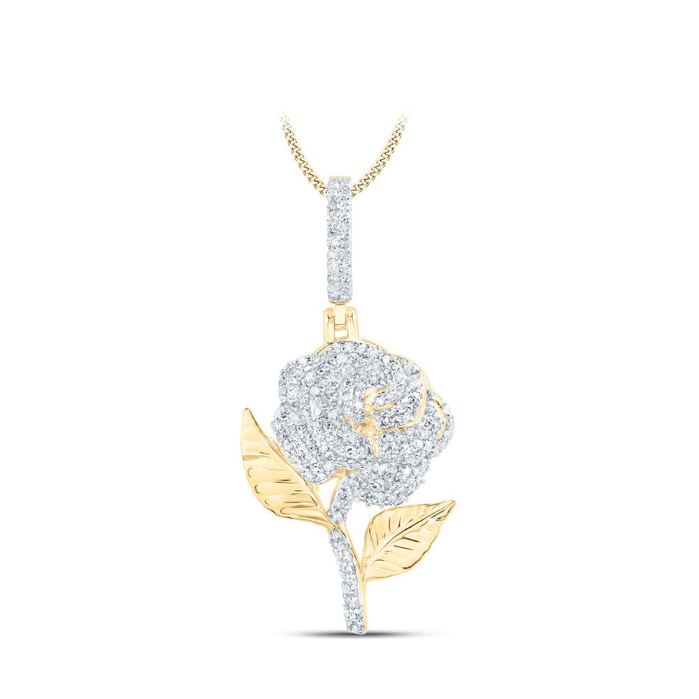 10k Gold 5/8 ct Diamond Rose Flower Pendant