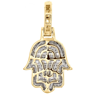 10k Gold 1/2 ct Baguette Diamond Hamsa Pendant