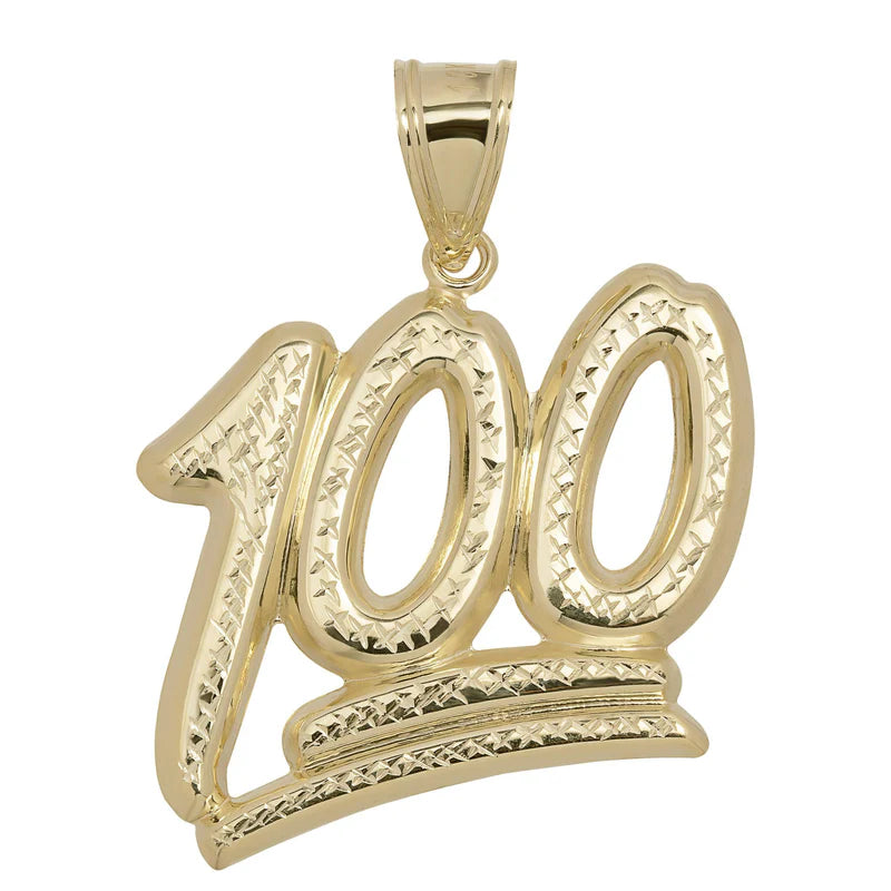 10k Gold Diamond-Cut "100" Emoji Pendant