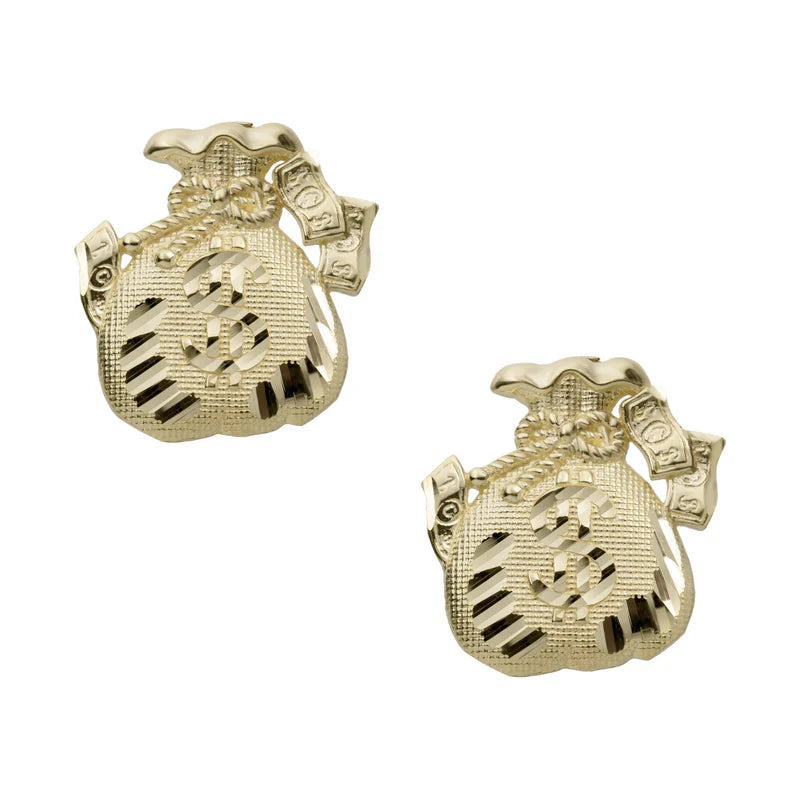 10k Gold Diamond Cut Money Bag Stud Earrings