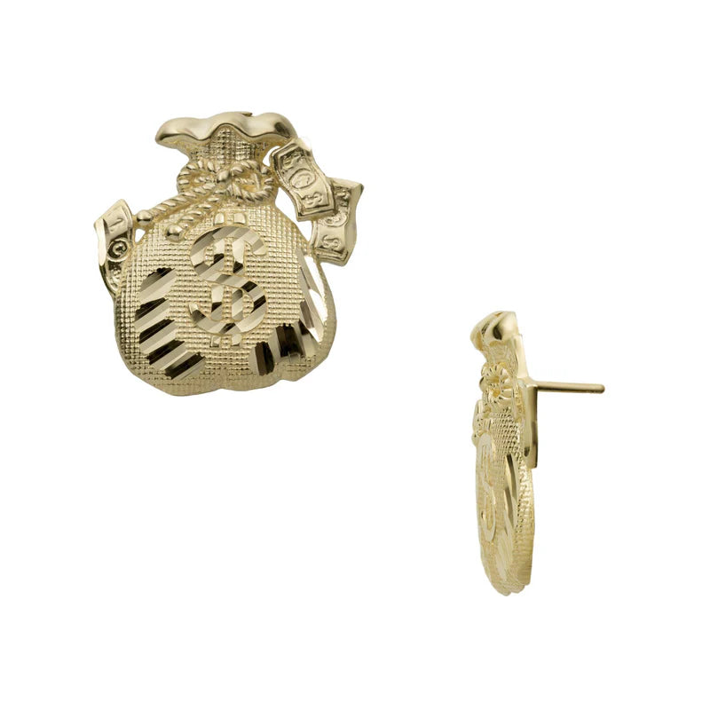 10k Gold Diamond Cut Money Bag Stud Earrings