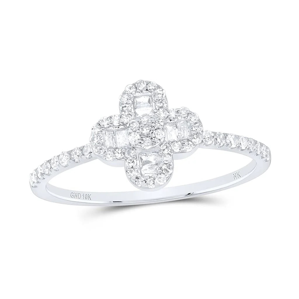 10k Gold 1/3 ct Baguette Diamond Clover Ring