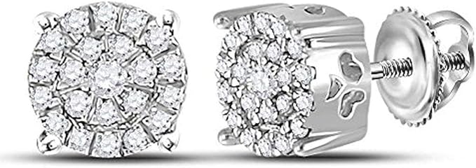 10k White Gold 1/5 ct Round Diamond Cluster Earrings