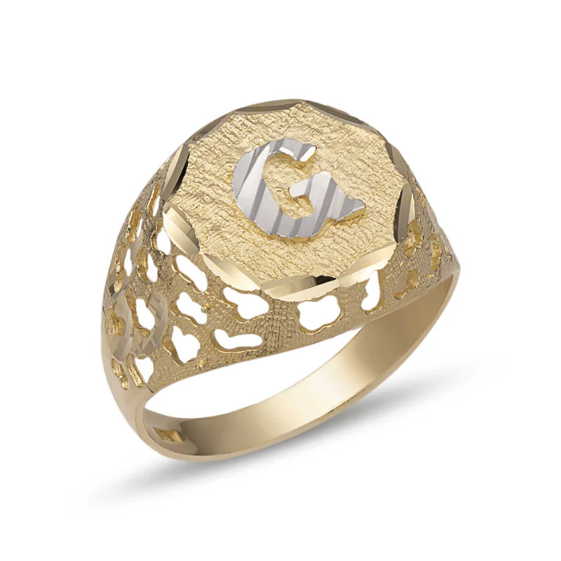 10k Gold Cut-Out Nugget Initial Signet Ring