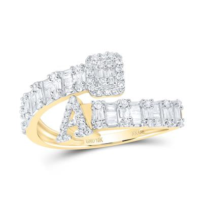 10k Gold 1/2 ct Baguette Diamond Initial Cuff Ring