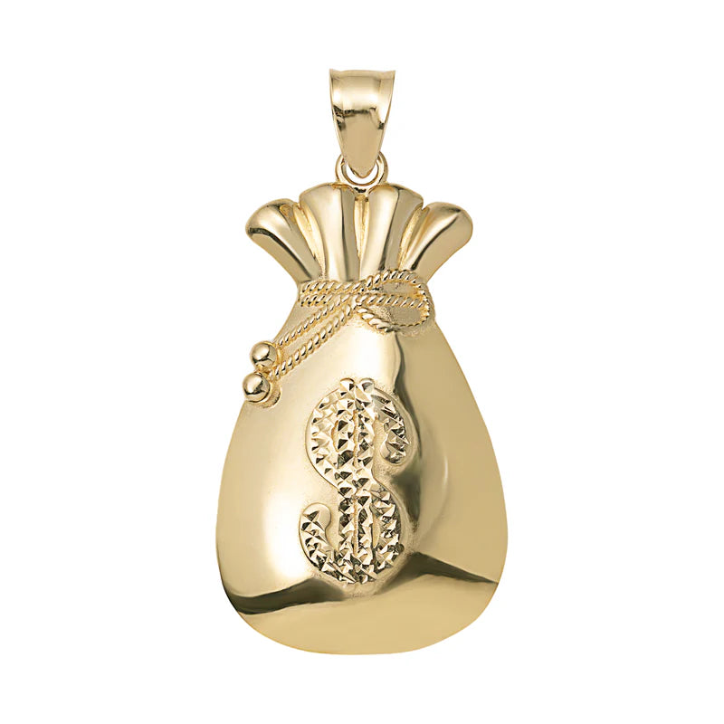 10k Gold Diamond-Cut Money Bag Pendant