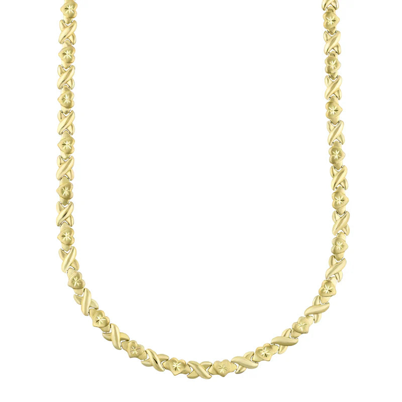 10k Gold 7mm Diamond Cut Hearts and Kisses Necklace