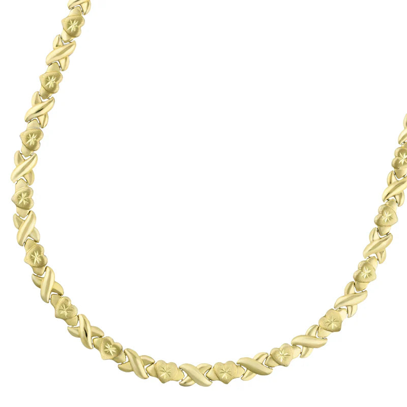 10k Gold 7mm Diamond Cut Hearts and Kisses Necklace