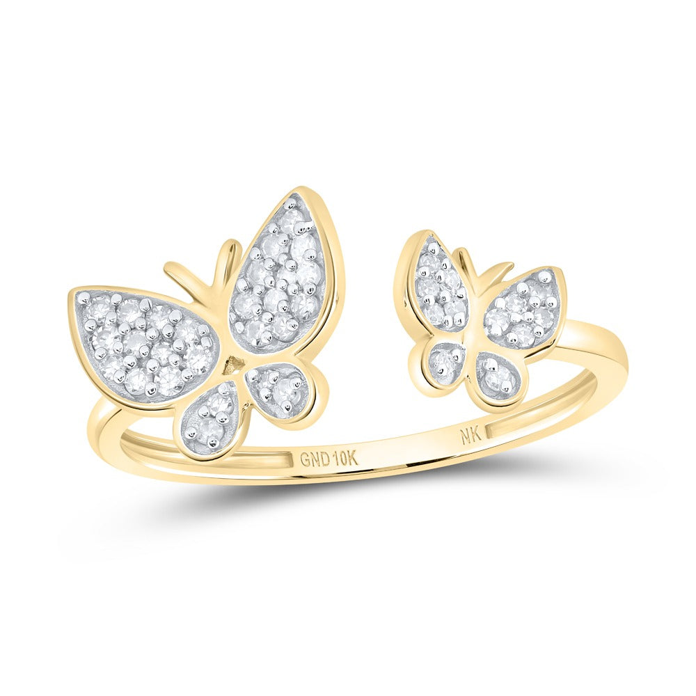 10k Gold 1/6 ct Diamond Butterfly Cuff Ring