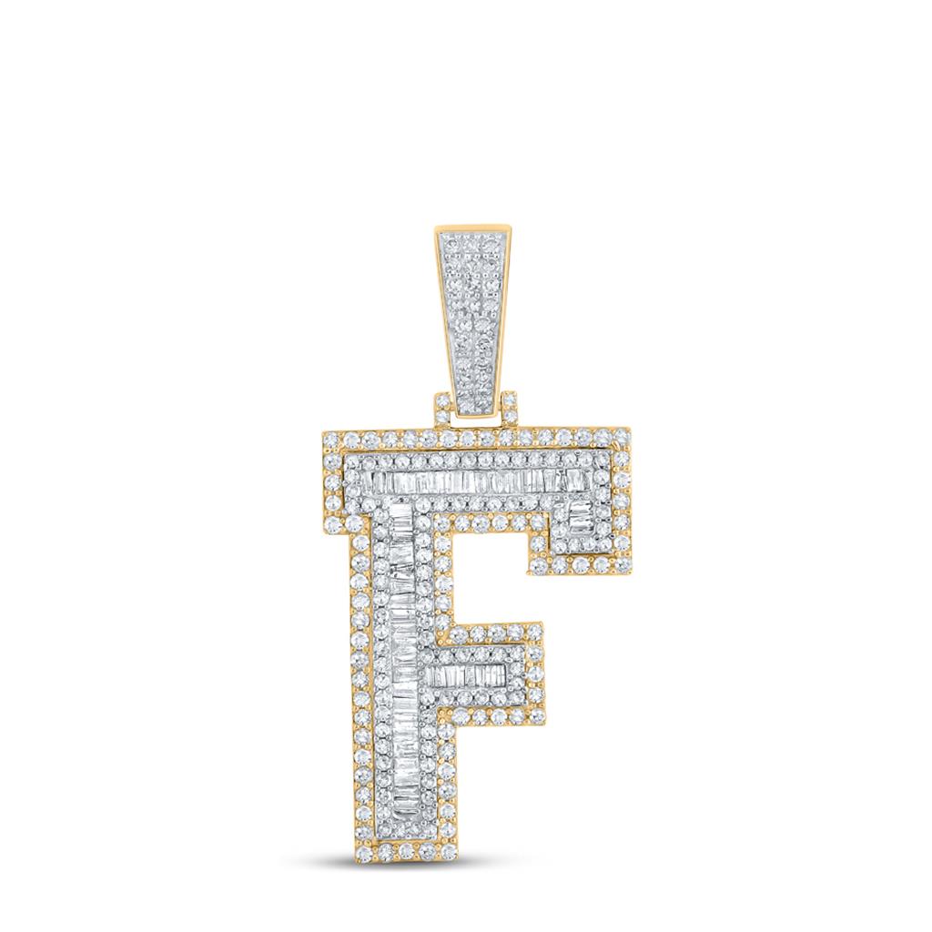 10k Gold 3 ct Baguette Diamond Initial Pendant