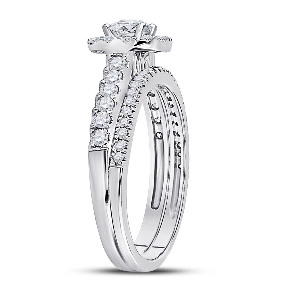 10k White Gold Round 1 ct Diamond Bridal Wedding Ring Set