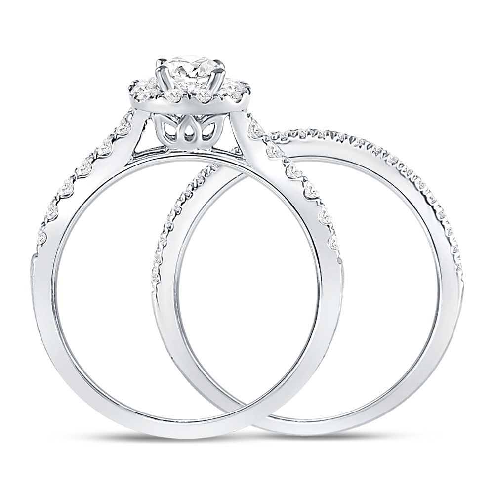10k White Gold Round 1 ct Diamond Bridal Wedding Ring Set