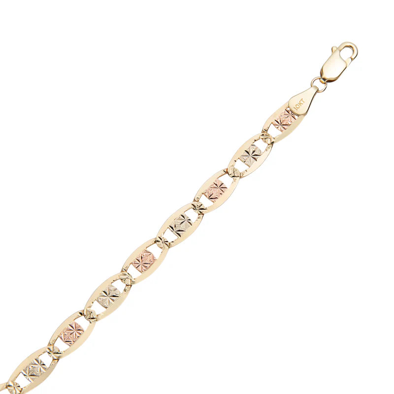 10k Tri-Color Gold Diamond-Cut Valentino Link Anklet