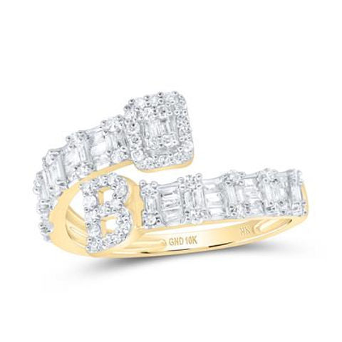 10k Gold 1/2 ct Baguette Diamond Initial Cuff Ring