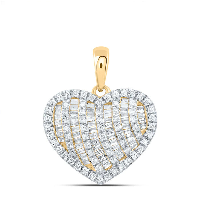 10k Gold 1/2 ct Baguette Diamond Heart Pendant