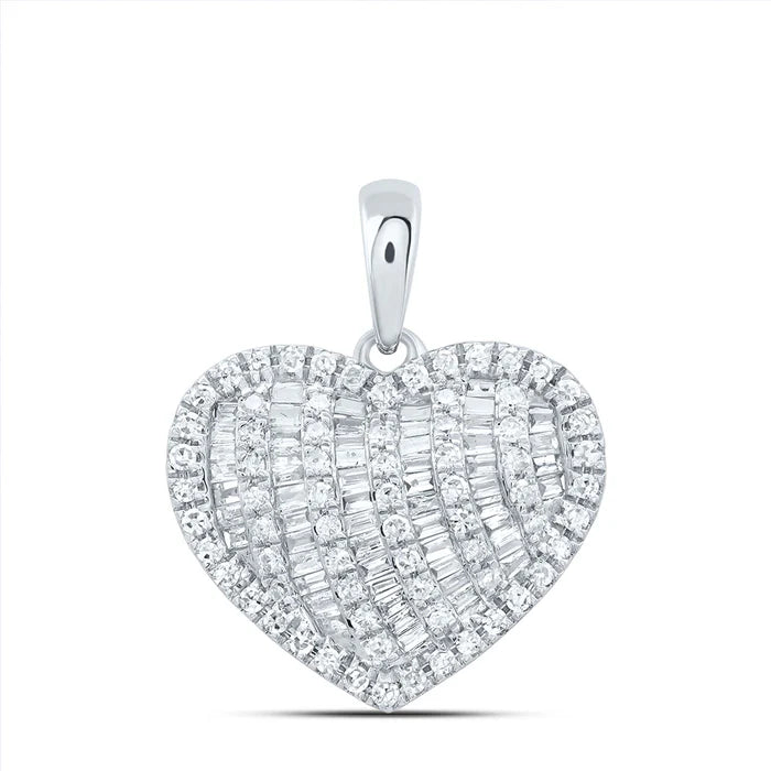 10k Gold 1/2 ct Baguette Diamond Heart Pendant