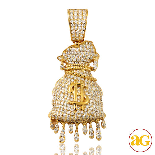 14k Gold 4 ct Diamond Dripping Money Bag Pendant