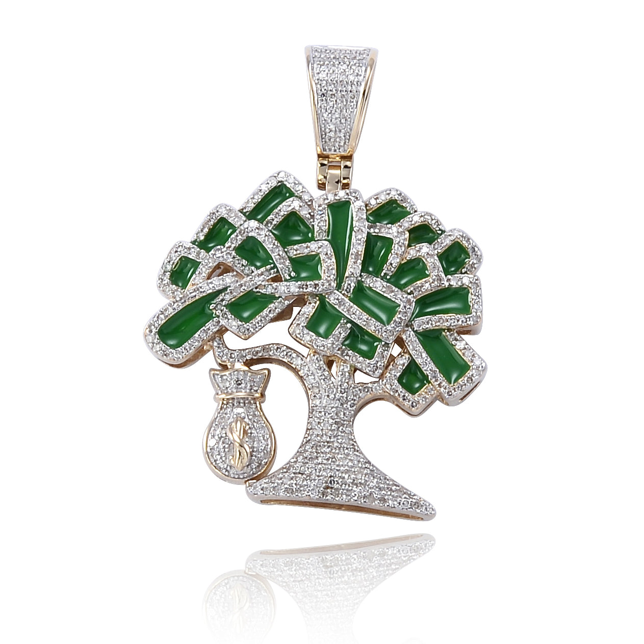 10KY 0.65CTW DIAMOND MONEY TREE PENDANT WITH GREEN