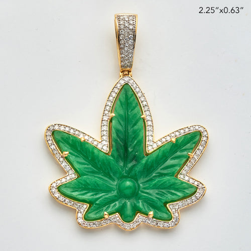 10k Gold 1.5 ct Diamond Jade Medicine Leaf Pendant