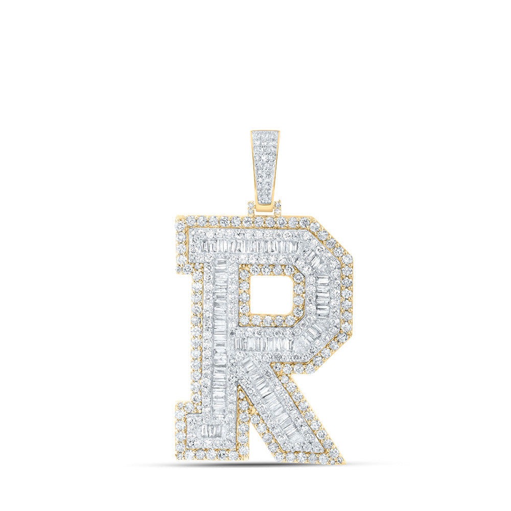 10k Gold 6 ct Baguette Diamond Initial Pendant
