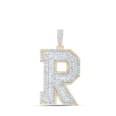 10k Gold 6 ct Baguette Diamond Initial Pendant