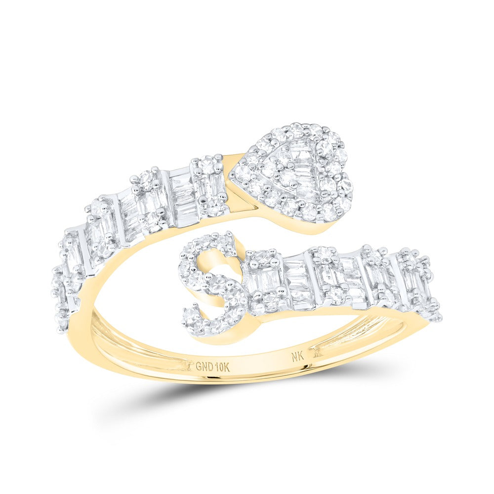 10k Gold 5/8 ct Diamond Baguette Initial Ring