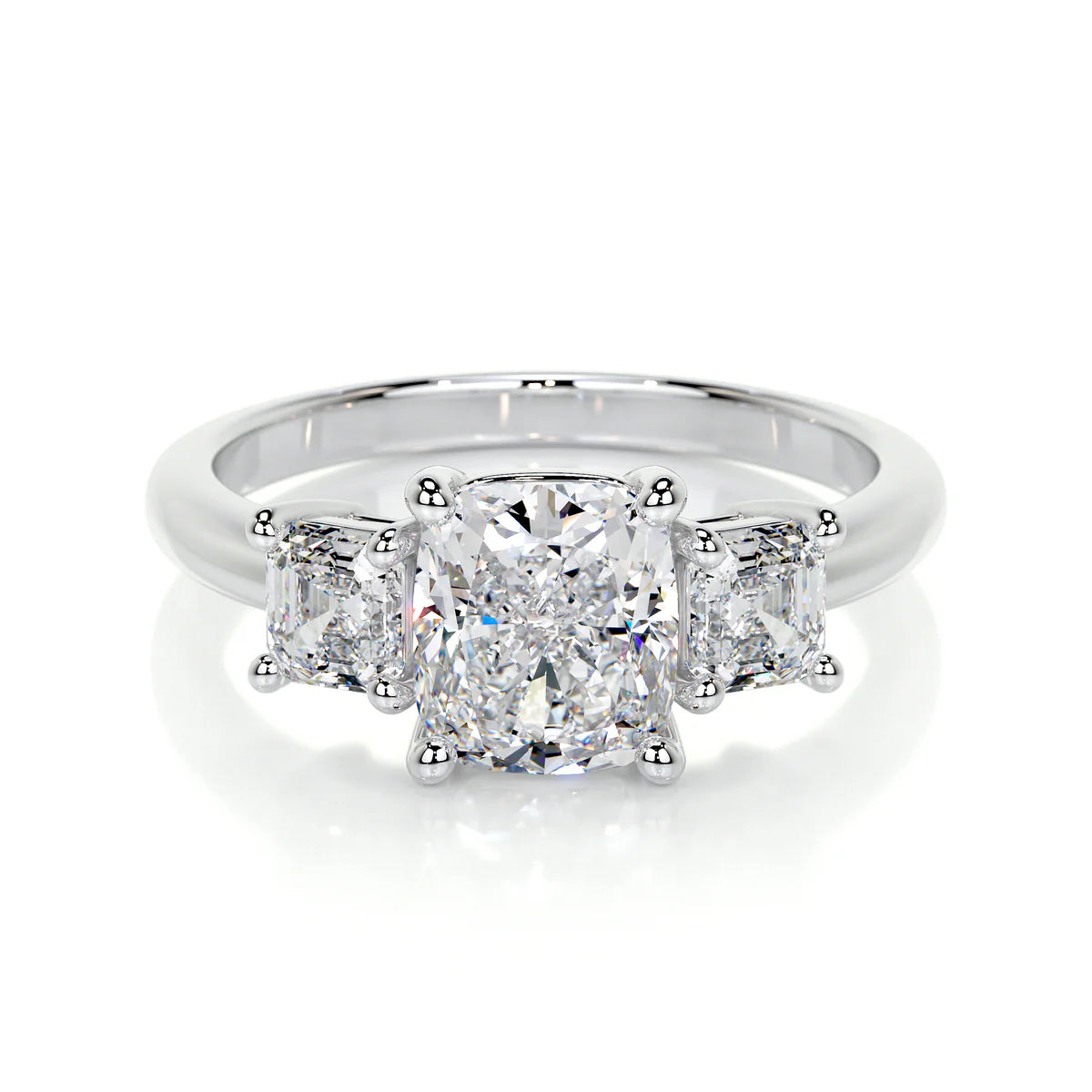 Lab Grown 3.5 Carat Diamond 3 Stone Elongated Cushion Ring