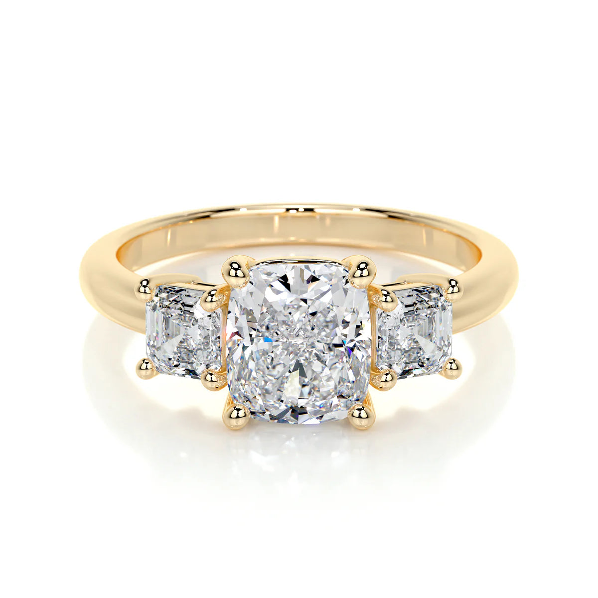 Lab Grown 3.5 Carat Diamond 3 Stone Elongated Cushion Ring