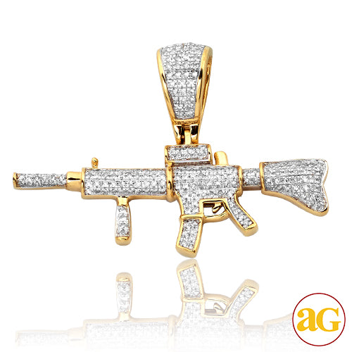 10k Gold .65 ct Diamond 'Ar-15' Gun Pendant