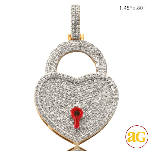 10k Gold 1 ct Diamond Heart Lock Diamond Pendant