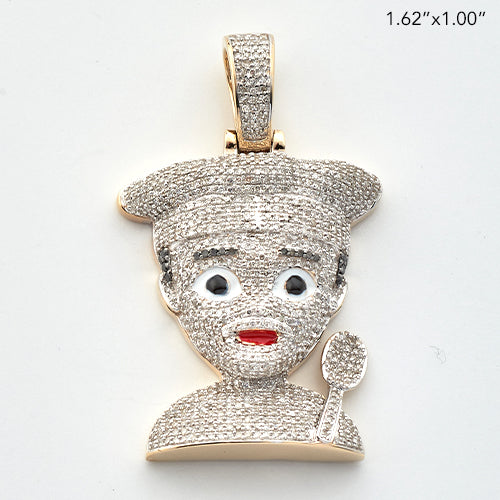 10k Gold 2 ct Diamond Chef Emoji Pendant