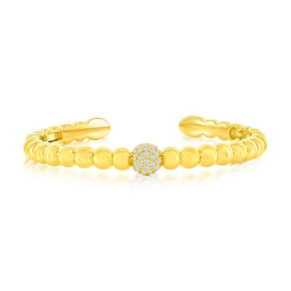 Sterling Silver Polished & CZ Beaded Bangle - Gold Plated