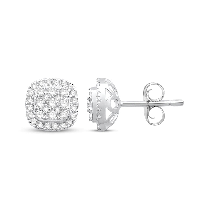 10K White Gold 1/5 ct Diamond Cluster Stud Earrings