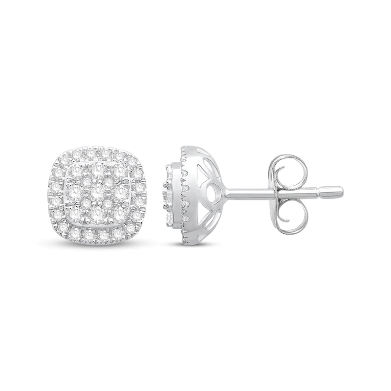 10K White Gold 1/5 ct Diamond Cluster Stud Earrings