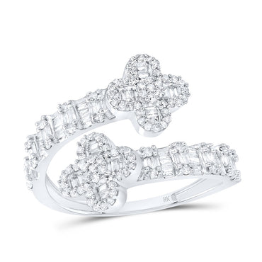 10k Gold 3/4 ct Baguette Diamond Clover Cuff Ring