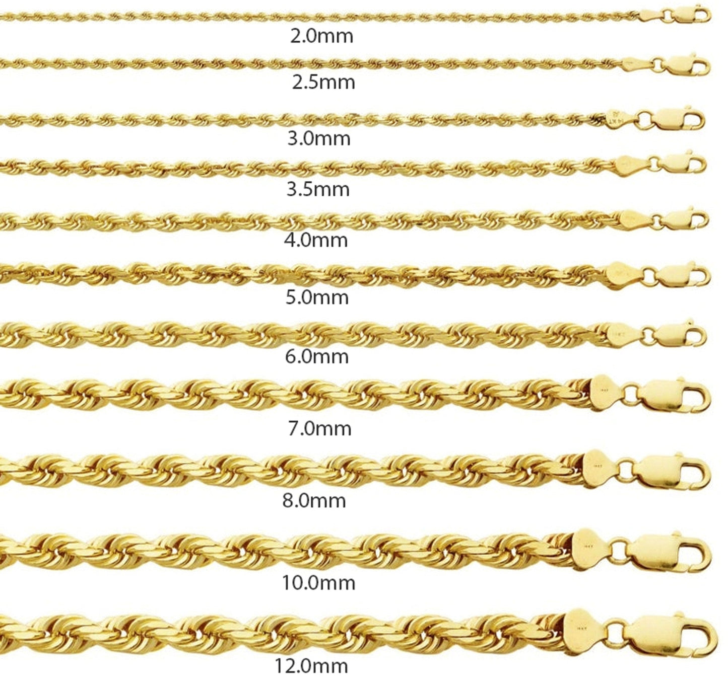 14kt Gold Solid Rope Chain 6mm