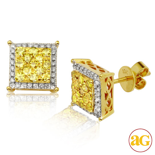 10k Gold 1 ct Yellow and White Diamond Cluster Earrings