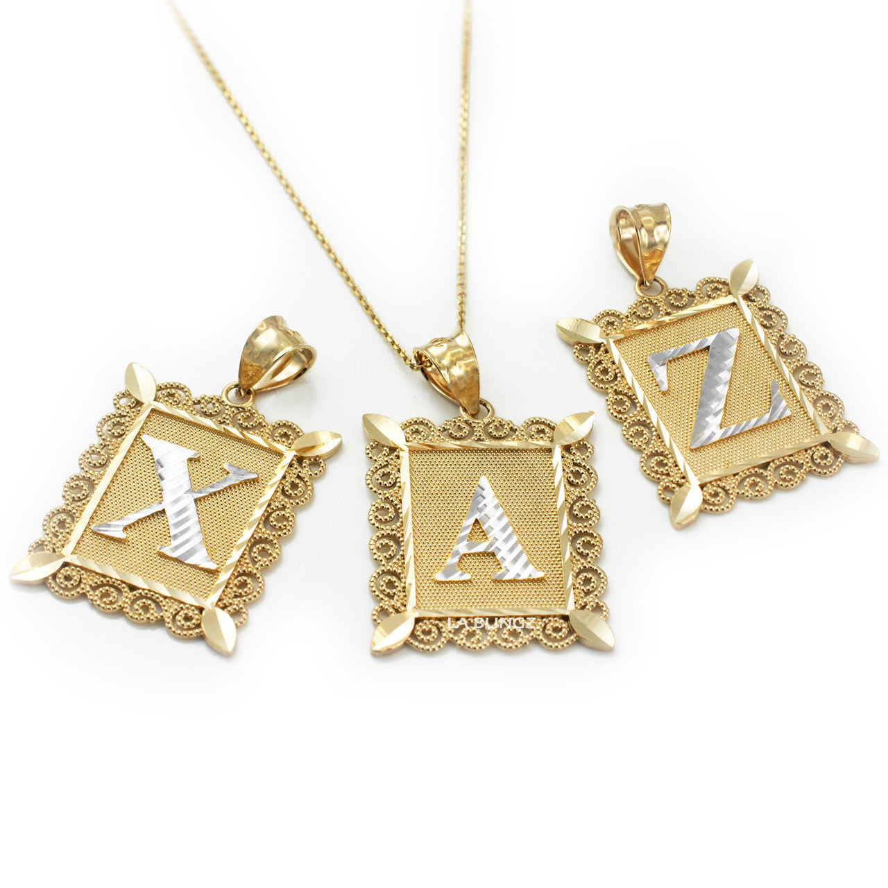 10k Gold Initial Square Pendant