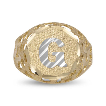 10k Gold Cut-Out Nugget Initial Signet Ring