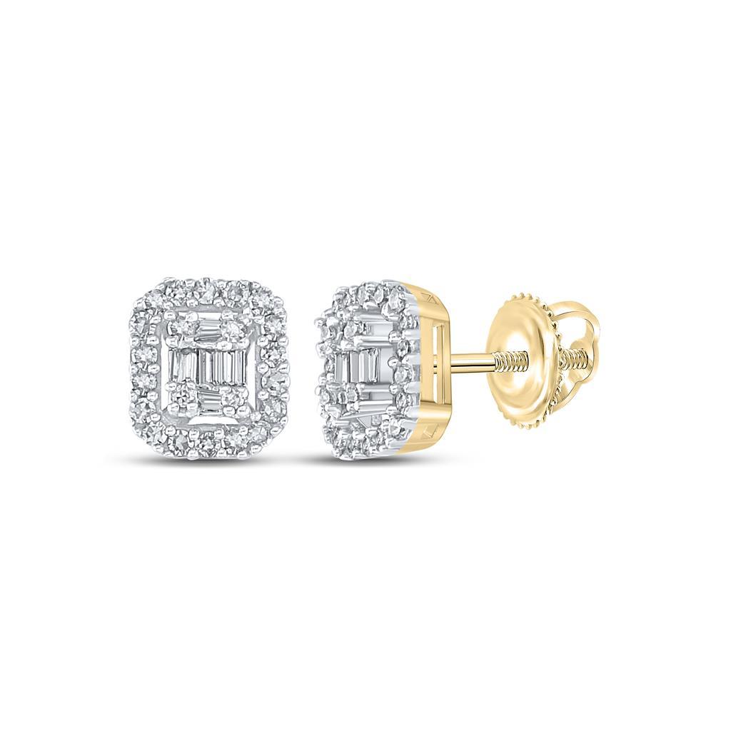 10k Gold 1/4 ct Diamond Baguette Cluster Earrings