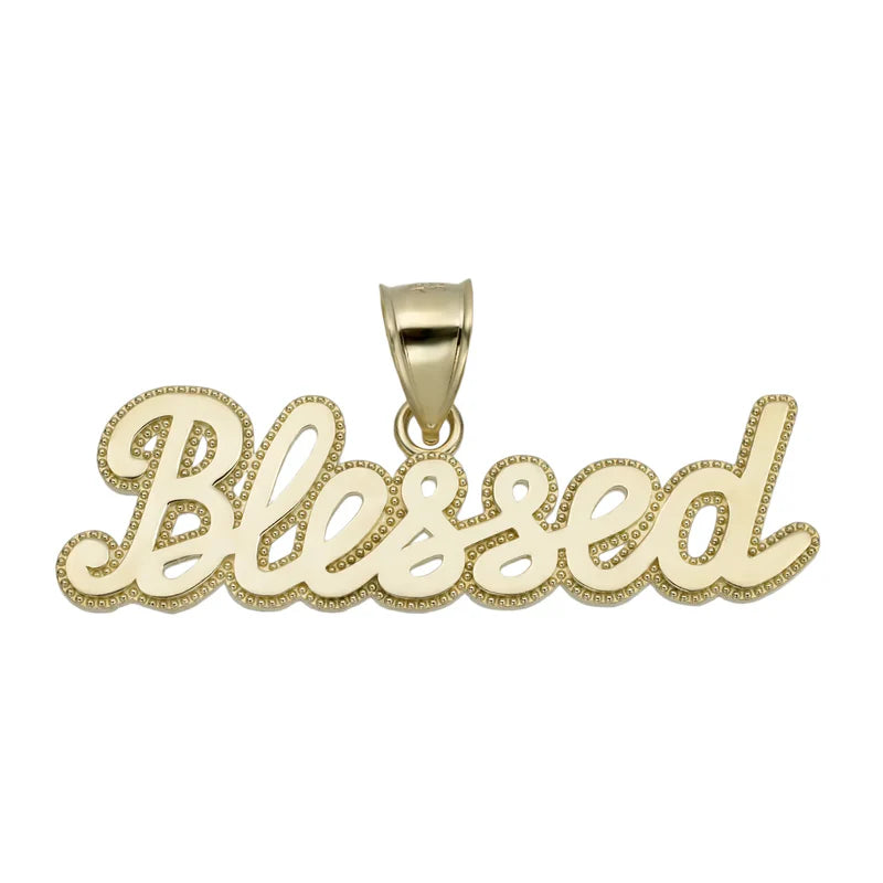 10k Gold Blessed Script Pendant