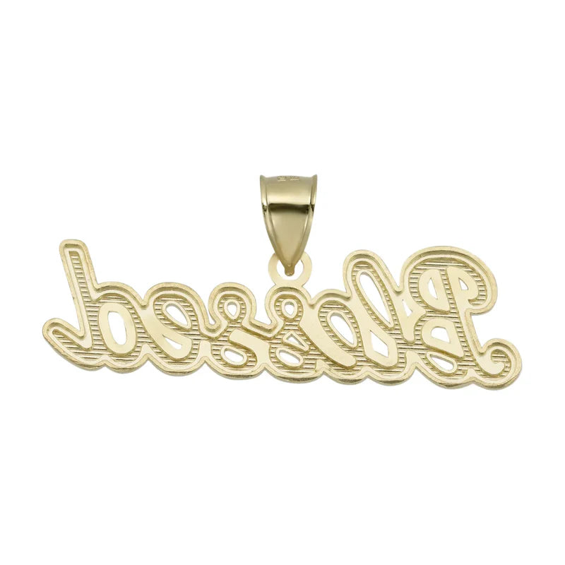 10k Gold Blessed Script Pendant