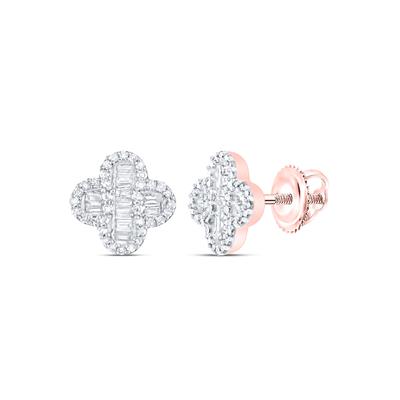 10k Gold 1/2 ct Baguette Diamond Clover Earring