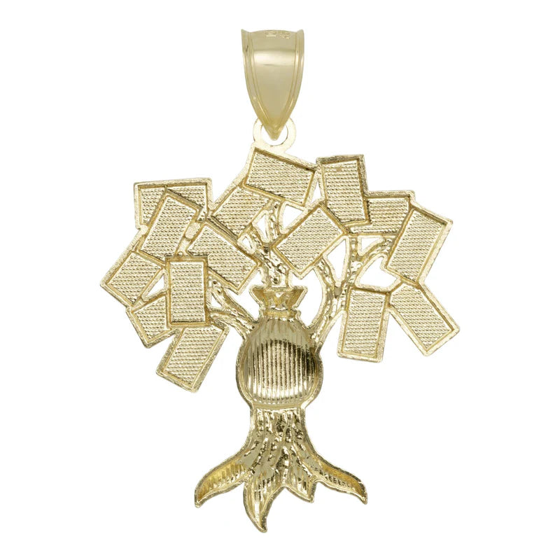 10k Gold Diamond-Cut Money Bag Tree Pendant