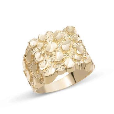 10k Gold Men's Extra Large Nugget Square Ring